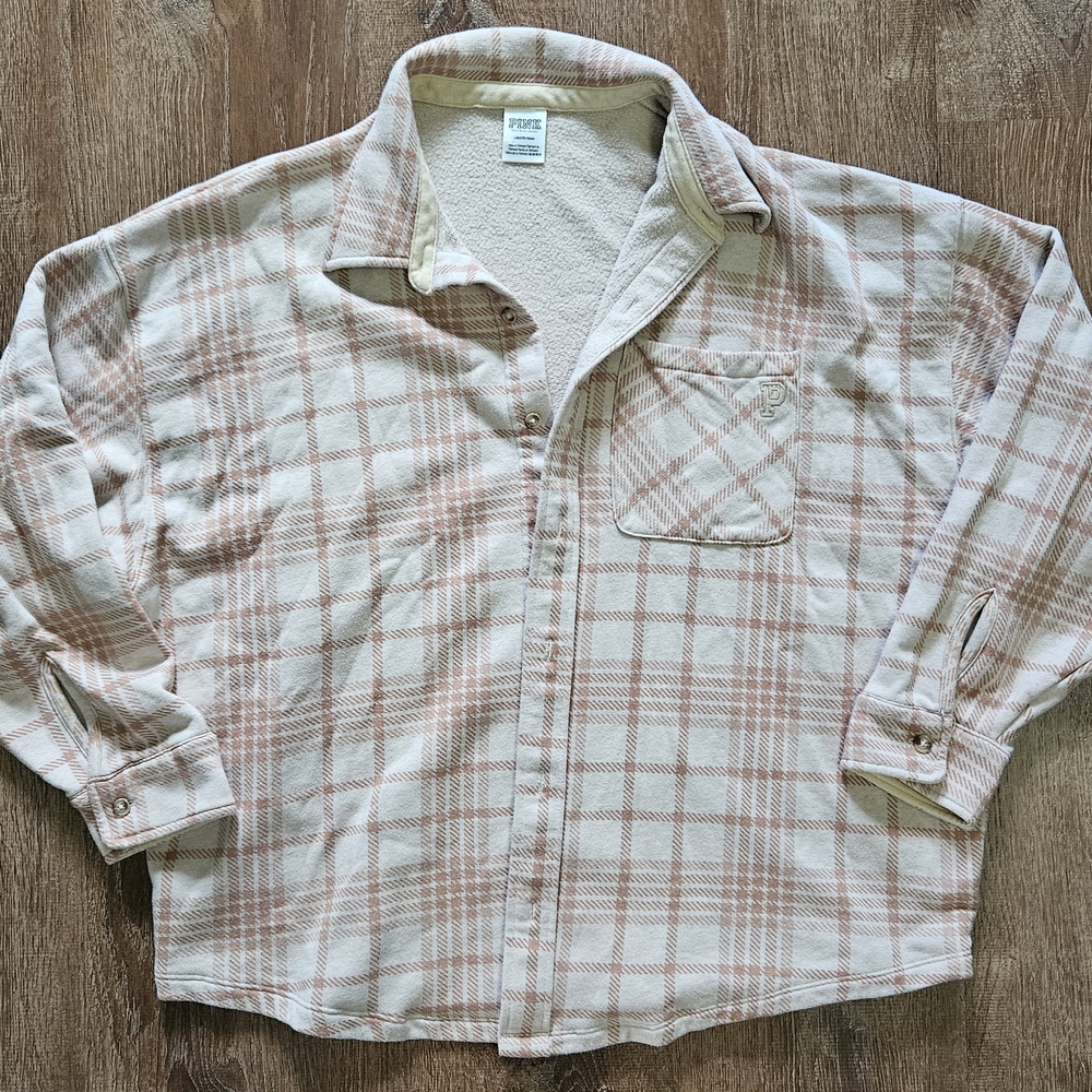 PINK Victoria's Secret Plaid Cardigan in Pink and Cream